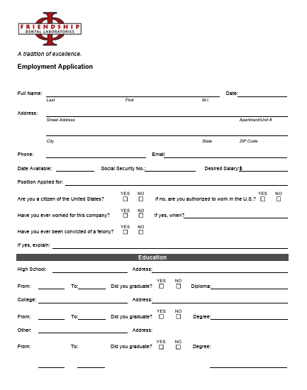 Friendship Job Application Form