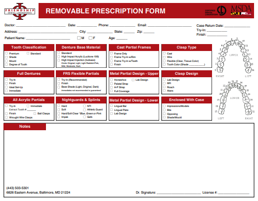Friendship Removable RX Form