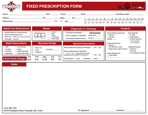 Friendship Fixed RX Form