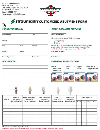 Friendship Straumann Custom Abutment Form